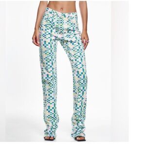 Zara High Rise Straight Fit Checkered Pastel Jeans Multi Color Size 4 NWT‎